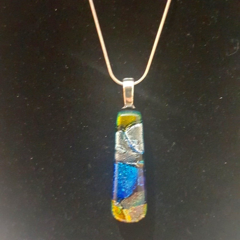 Dichroic Fused Glass Pendant with 16" sterling silver snake chain